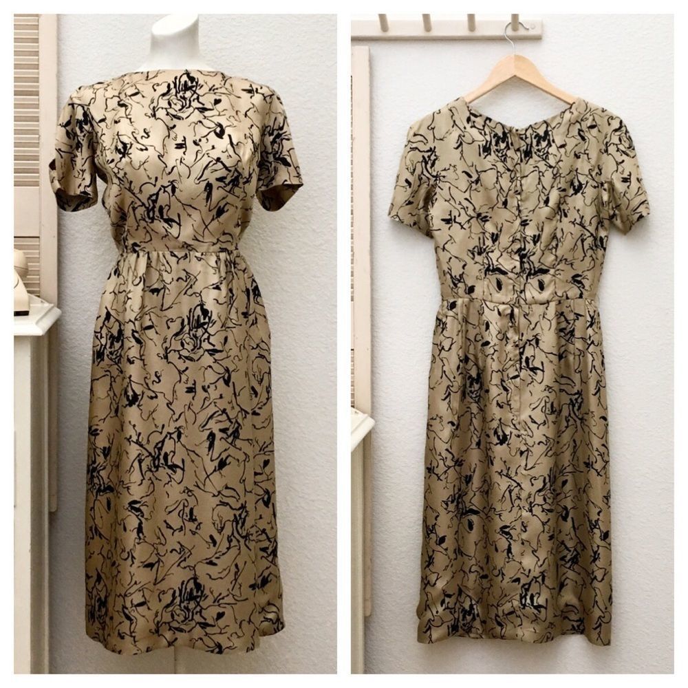 Vintage I. Magnin & Co. Print Silk Sheath Dress
